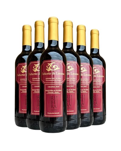 SEÑORÍO DE LAYANA - Vino Tinto Crianza 2020 - Vino Ribera Del Duero, Artesanal, Tempranillo, 15 Meses en Barrica, Maridaje Perfecto con Carnes y Quesos (Caja 6 Unidades, 4500, mililitro)