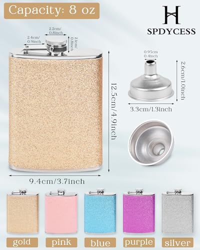 SPDYCESS 8 Oz Hip Flask for Women Ladies with Glitter Wrap Set Portable Stainless Steel Flask Bottle with Funnel Set Party Wedding Camping - Image 2