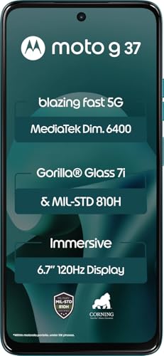 Image of Motorola g37 Power 5G (Pantone Capri (Cyan), 8GB RAM, 128GB Storage) | MediaTek Dimensity 6400 Processor | 50MP AI Camera | 6.66-inch Display | 7000mAh Battery | 5G Smartphone