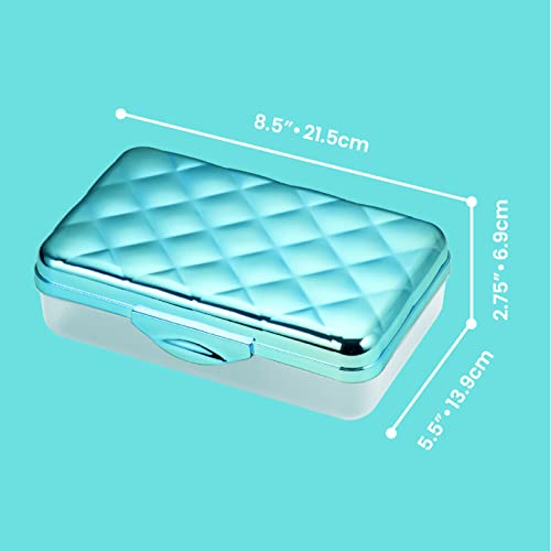 Image of It's Academic Metallic Pencil Case Box, Hard Plastic, Stylish Quilted-Pattern Lid, Blue
