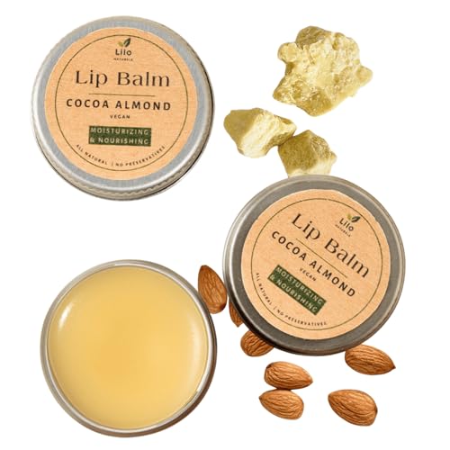 Image of Cocoa Almond Lip Balm for Dry & Chapped Lips | With Jojoba and Almond Oil | Deeply Moisturizing Lip Care, Repairs Cracked & Flaky Lips | All Natural, Handmade, Plant Based, Vegan and Chemical Free | 10 g | Pack of 1