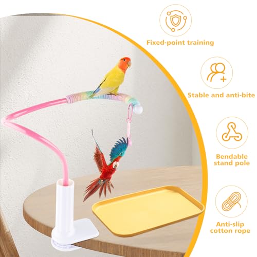Image of Bird Perch Stand,Bendable Desktop Parrot Training Stand with Tray,Easy to Clean Bird Tabletop Platform Toy,Parakeet Playground Play Stand for Lovebirds Pigeon Budgies,Small Animals