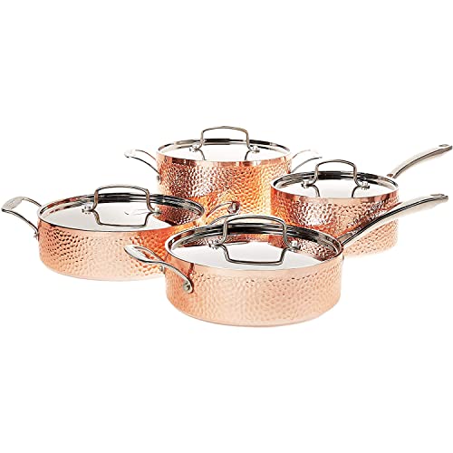 Cuisinart Hctp-9 Hammered Collection 9-Piece Cookware Set - Copper Bundle With Deco Chef 16 Piece Kitchen Knife Set With Wedge Handles, Shears, Block, And Cutting Board #TOP2