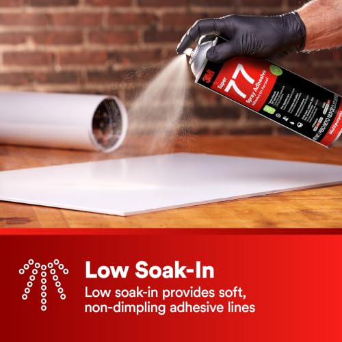 Image of 3M Super 77 Multipurpose Spray Adhesive, Low VOC, Bonds Paper, Corrugated Board, Fabric, Foam, Wood, Clear Glue, 24 floz (Net Wt 18.0 oz), 1 Can
