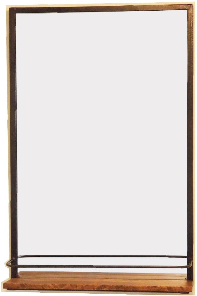 鉄製 壁掛け鏡 ウォールミラー JHAアンティークミラー アイアン・ミラー棚付き(B)テーブルW400×H600 RT-8 洗面 トイレ 店舗