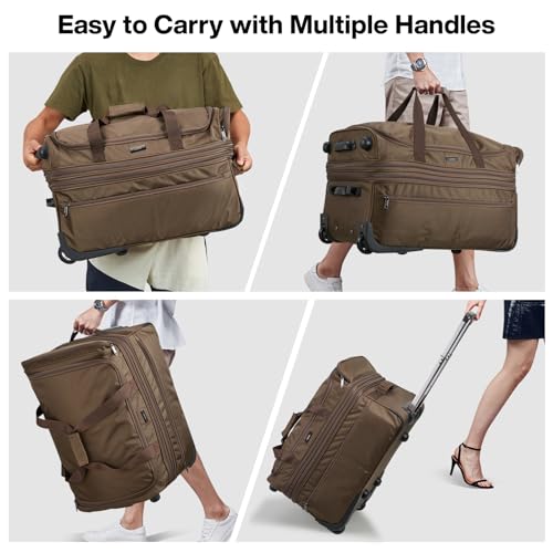 Hanke Large Expandable checked Luggage Suitcases with Wheels Foldable Duffle Bag for Travel suitcase for Women Men Garment Bag（Coffee） by Hanke - Used condition - Image 3