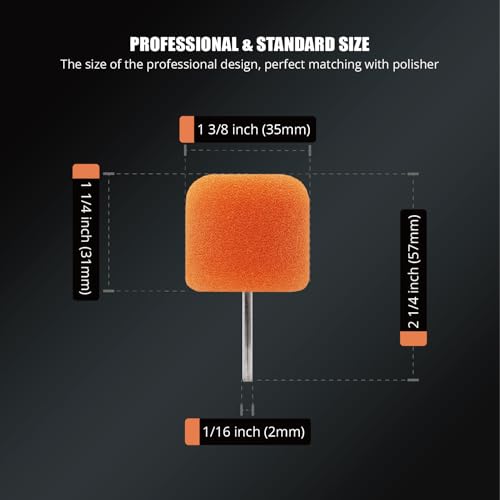 Image of SPTA Orange Cylinder Heavy Cut Pad with 1 /8 inch Shank, 5Pcs Orange Flexible Shaft Cylinder Mini Polishing Pad Set,Car Detailing Pads for Small Area for Flexible Shaft & Drill Attachment -PT192-5