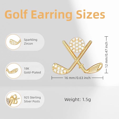18K Gold Plated Golf Earrings for Women, 925 Sterling Silver Posts Golf Ball Stud Hypoallergenic Sport Earrings Matching Golf Outfit, Player Jewelry Gifts for Golfers Women Wife Mom Friends2