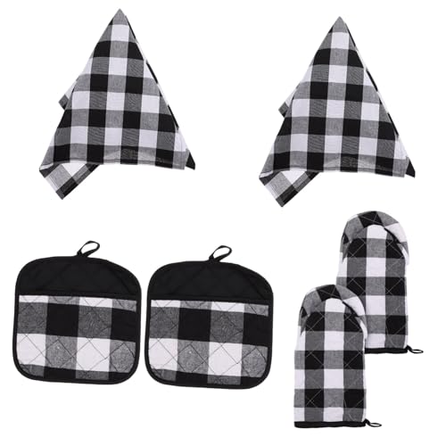 Ciieeo 1Set Kitchen Oven Mitts Dishcloth Heat Resistant Gloves Insulation Pads Towels for Cooking Grilling Dish Washing Design