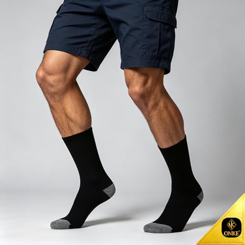 Image of ONKE Athletic Work Socks for Men Women Heavy Cushion Crew Moisture Wicking | Cotton, Max Full Cushion, Odor Control, Breathable, Comfortable, Durability, Anti Blister, Arch Support, Size M /L /XL 3 /6 Pack