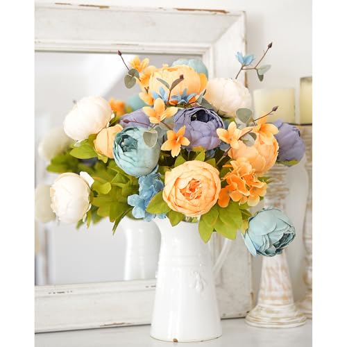 Image of FiveSeasonStuff Vintage Artificial Peonies Silk Flowers and Hydrangeas for Wedding Bridal Home Decor - Beautiful Floral Centerpiece Arrangement Decoration with 2 Bouquets (Vintage Peaceful)