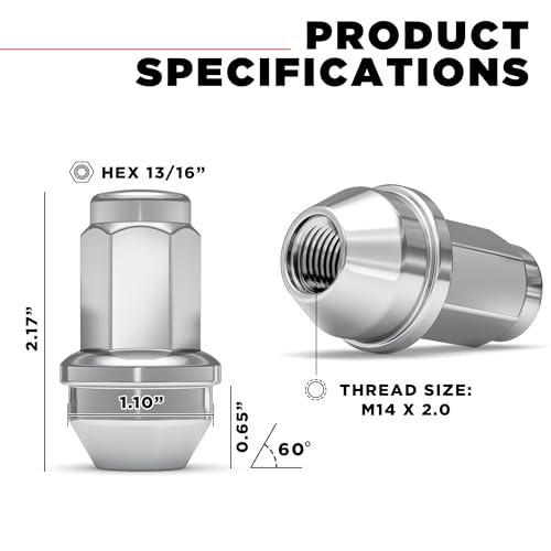 Image of White Knight M14x2.0 Factory Style Lug Nuts for Ford F-150 (2001-2014) and Expedition (2004-2014), Chrome Extra Bulge Acorn - WN28850-24AM (24 Pack)