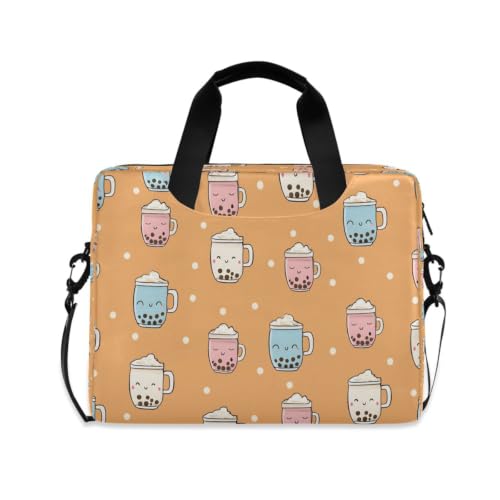 Bolsa de transporte compacta para portátil con correa acolchada y motivos de té con leche