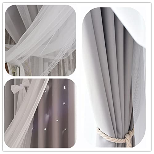 1 Pezzi Tende Oscuranti con Anelli,Bianche Voile