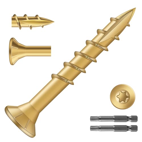 Image of #8 x 1-1 /4 inch Deck Screws (1995Pcs) 10lb. Exterior Wood Screws. Carbon Steel, Tan, Flat Head, Rust Resistant epoxy Coated, with T25 Star Bit