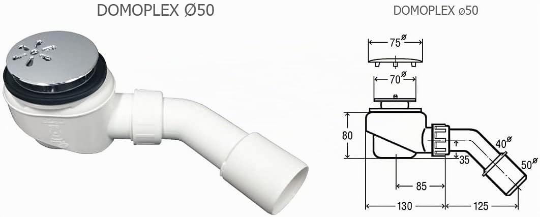 VBChome Domoplex - Plato de ducha (70 x 70 cm, sifón, cuadrículo, liso, incluye desagüe fi50, acrílico sanitario)