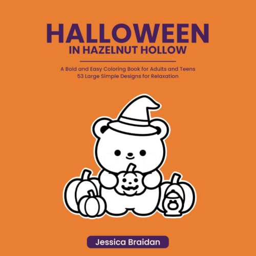 Halloween in Hazelnut Hollow: A Bold and Easy Coloring Book for Adults and Teens — 53 Large Simple Designs for Relaxatio image 2