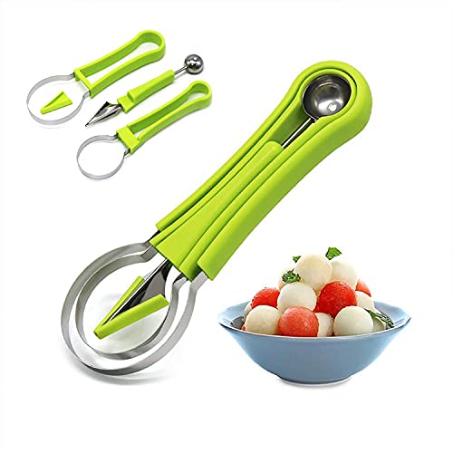 Image of Professional 4-in-1 Fruit Tool Set - Stainless Steel Melon Baller, Watermelon Cutter, Seed Remover & Carving Scoop