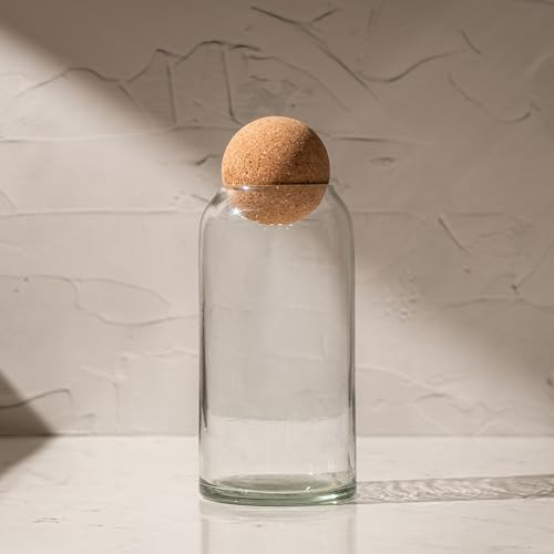 Image of Crest Glass Jar Set - Glass Storage Jars with Spherical Cork Lids - Multipurpose Storage for Kitchen & Decor (Set of 3)