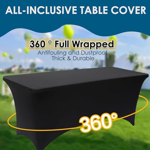 Nappe de table extensible 6 pieds noire lot de 2 en spandex lavable - 7