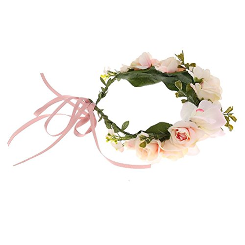 EBTOYS Flower Crown Flower Wreath Floral Headband for Festival Wedding Party Favors (Light Pink)