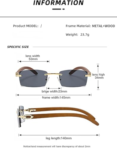 Rectangle Fashion Rimless Sunglasses for Women Men Gangster 90s Frameless Shades Retro Vintage Trendy Eyewear2