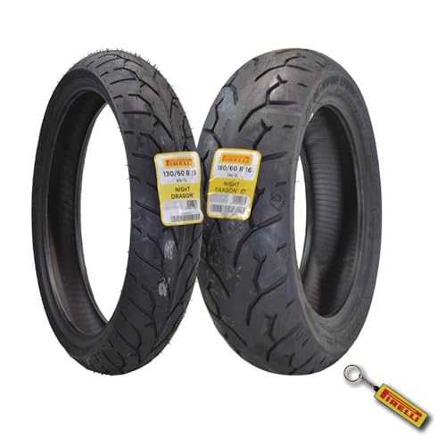 Pirelli Night Dragon Tire Set: 130/60B19 M/C 61H TL Front & 180/60R16 M/C 80 H REINFTL Rear Cruiser Motorcycle Tires - Superior Traction & Handling for High-Performance Cruisers with Keychain