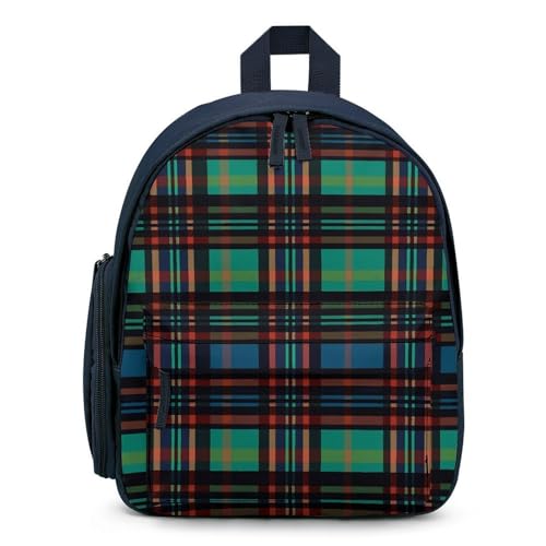 Striped Checked Backpack Small Book Bag with Side Pocket, Lightweight Durable Backpack, Travel Rucksack, Blue-style