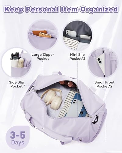 Image of Gym Bag for Women,Travel Duffel Bag with Shoes Compartment Personal Item Carry On Overnight Bag for Mens Weekender Bag Training Handbag Sports Gym Tote Bag Yoga Bag Purple