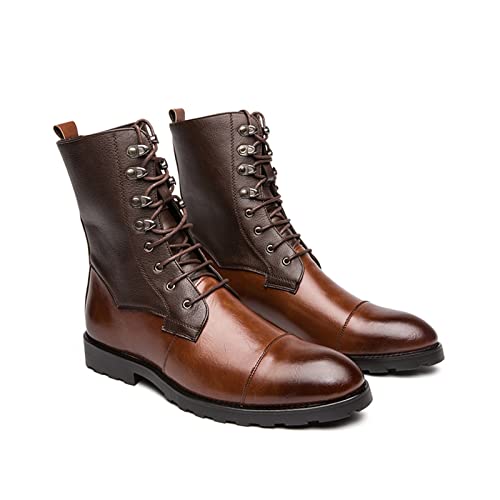 ETZRYSYB Botas cortas para hombre, color marrón, de poliuretano, cabeza redonda, tacón bajo, punta de ala, de encaje, multifuncionales, informales, para uso diario, Brown, 41 1/3 EU