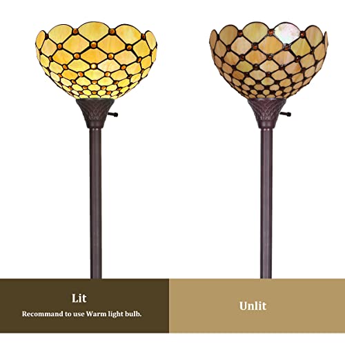 Thatyears Tiffany Torchiere Floor Lamps Amber Beads Style Stained Glass 12X12X69 Inches Antique Pole Standing Uplight Lamps Decor Living Room Bedroom Home Office #TOP5