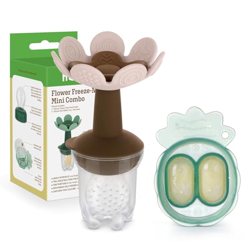 Image of Haakaa Flower Baby Fresh Fruit Food Feeder with Mini Freezer Nibble Tray, Breastmilk Popsicle Mold for Baby Cooling Relief, Food Grade Silicone Baby Mesh Feeder for Infants 4M+ (Blush)