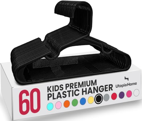Image of Utopia Home Kids Hangers 60 Pack – 11.5 Inch Baby Closet Hangers Black | Plastic baby hangers | Fits children's & infant clothes | Gentle on delicate garments