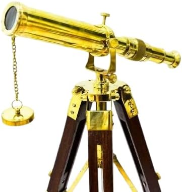 Brass Antique Telescope – 10" Vintage Brass Spyglass with Wooden Tripod Stand | Nautical Decor for Home, Office & Collectors | Unique Gift for Kids, Men & Astronomy Lovers
