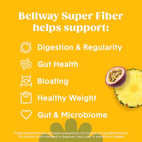 Image of Bellway Super Fiber Powder + Fruit, Sugar Free Organic Psyllium Husk Powder Fiber Supplement for Regularity, Bloating Relief & Digestive Health, Plant-Based, Pineapple Passion Fruit (50 Servings)