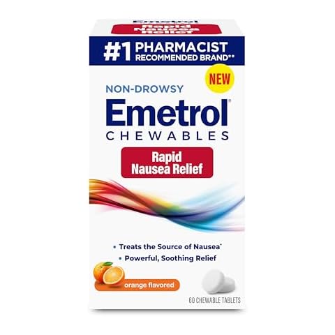 Emetrol Non-Drowsy Nausea Relief - Chewable Nausea Medicine for Upset Stomach Relief - Pharmacist Recommended Nausea Relief - Orange - 60 ct Cover