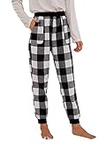 Verdusa Women's Buffalo Plaid High Waist Joggers Pajama Pants Black White M