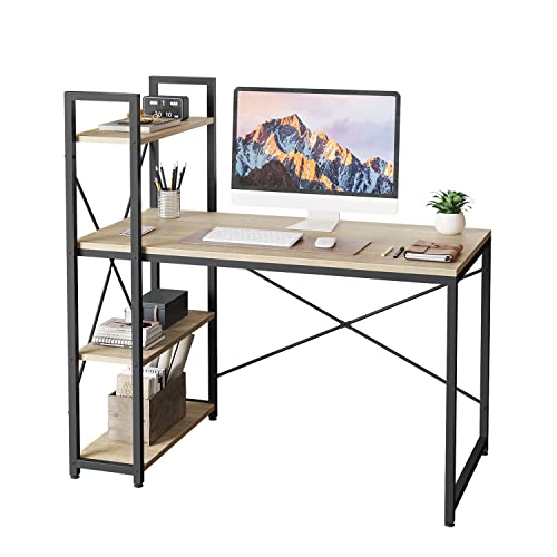 Bestier Bureau d'ordinateur avec étagères de rangement, bureau d'écriture avec étagères de 120 cm, bureau d'ordinateur réversible avec étagère pour bureau à domicile, petit espace Cover