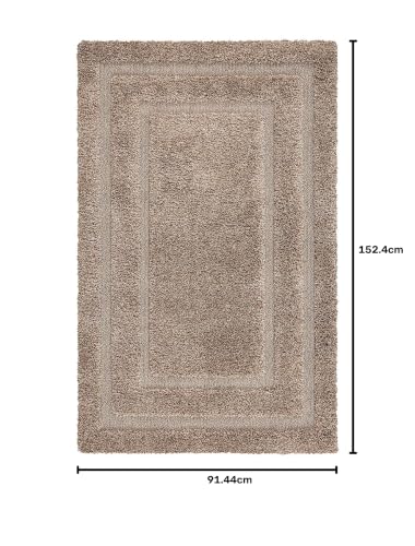 Image of Beige Microfiber Plush Shaggy Carpet 3x5 Feet Designed with Soft Dense Fibers, Anti Skid Backing and Handwoven Comfort for Bedrooms, Living Rooms and Home Spaces