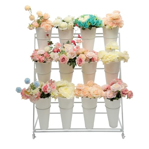 Support de pot de fleur extérieur à roulettes avec seaux blancs - 8