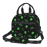 bassyil Galaxy Alien Insulated Lunch Bag Reusable Lunch Box With Adjustable Shoulder Strap Cooler Tote Bag For Men Women