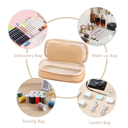 Image of iSuperb Large Capacity Zipper Pencil Case Pen Pouch Bag Office Student Canvas Stationery Bag Case (Khaki)