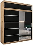 abiksmeble verona 2 200 armadio a due ante scorrevoli per camera da letto - armadio moderno con specchio, appendiabiti e ripiani - 200x240x62 cm -artigiano + nero opaco con estensione