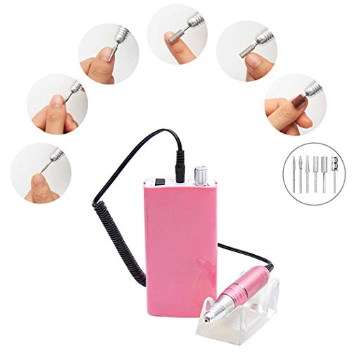 Professional Rechargeable Nail Drill Portable Electric Nail File Manicure Pedicure Machine with 11 in 1 Nail Drill Bits and Sanding Bands for Acrylic Gel Nails(Pink)