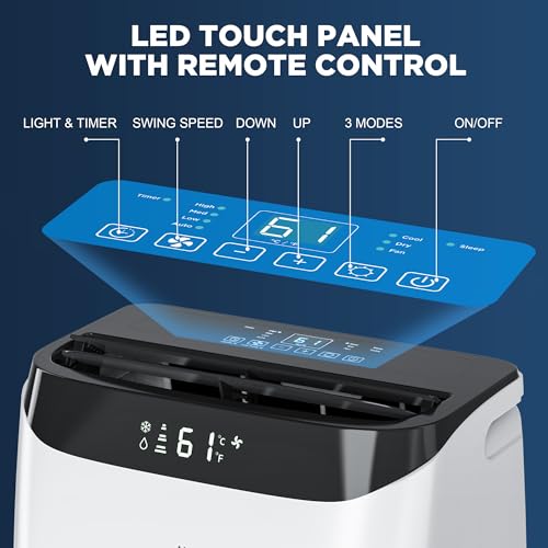 Image of 12,000 BTU Portable Air Conditioner Cools Up to 500 Sq.Ft, 3-IN-1 Energy Efficient Portable AC Unit with Remote Control & Installation Kits for Large Room, Campervan, Office, Temporary Space