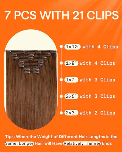 Image of Full Shine Hair Extensions Real Human Hair Clip ins Auburn Brown | Short Clip in Hair Extensions, for Cosplay, for Bob Cut, 10 Inch 7 Pcs 95g