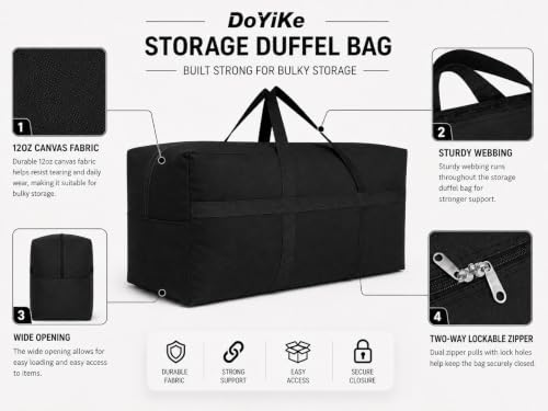 Image of DoYiKe Extra Large Canvas Storage Duffle Bag, Duffel Bag for Travel Black 280L