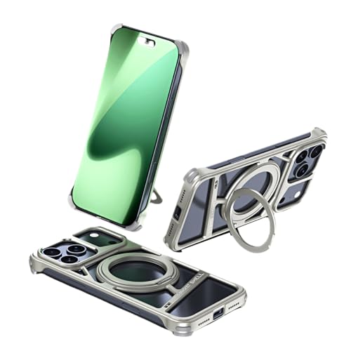 SENLAN iPhone 17 Pro Max 用ケース 360度回転リング スタンド magsafe 対応 フレームレス おしゃれ メタルカバー 耐衝撃 頑丈 コーナー保護 TPUクッション 放熱性 アルミニウム, チタン