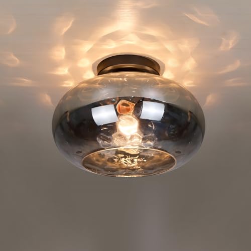 Image of Smoked Hammered Glass Shade Replacement for E26 Pendant Lights, Chandeliers, Table Desk Floor Lamps and Wall Sconces, 11 inch Grey Lampshade for Vanity Light, Dia 11 inch, Height 5.5 inch, Fitter 1.65 inch