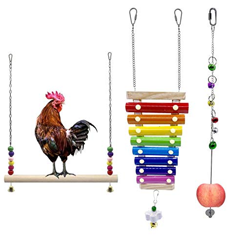 EBaokuup 3PCS Chicken Xylophone Toy, Suspensible Wooden Chicken Toys for Hens Chicken Stand Toy, Chicken Vegetable Hanging Feeder Chicken Veggies Skewer Fruit Holder